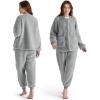 imageBedsure Flannel Pajamas for Women Set Winter Fuzzy Fleece Pajama Loungewear 2 Piece Soft Cozy Warm Sherpa SleepwearGrey