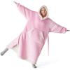 imageBedsure Oversized Blanket Hoodie  Longlength Wearable Hooded Blanket Sweatshirt with Side Split Belt and Big Hood Giant Warm Sherpa Sweater Blanket Jacket Pink