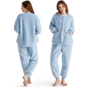 imageBedsure Flannel Pajamas for Women Set Winter Fuzzy Fleece Pajama Loungewear 2 Piece Soft Cozy Warm Sherpa SleepwearBlue
