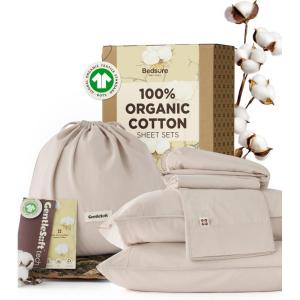 imageBedsure 100 GOTS Organic Cotton Sheets Fair Trade Certified King Bedding Set EcoFriendly UltraSoft 17 inches Deep Pocket King Sheet Sateen Weave Cotton Luxurious Hotel Bed Set Ivory02  Linen