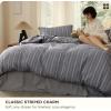 imageBedsure 100 Washed Cotton Duvet Cover Queen Size Classic Striped Duvet Cover Set Enhances Bedroom Comfort and Style GentleSoft and Breathable Bedding Set Stripes TanWhite 90quotx90quot04  Stripes  Grey No Comforter