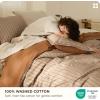 imageBedsure 100 Washed Cotton Duvet Cover Queen Size Classic Striped Duvet Cover Set Enhances Bedroom Comfort and Style GentleSoft and Breathable Bedding Set Stripes TanWhite 90quotx90quot02 Stripes  CamelBrown No Comforter
