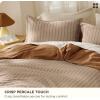 imageBedsure 100 Washed Cotton Duvet Cover Queen Size Classic Striped Duvet Cover Set Enhances Bedroom Comfort and Style GentleSoft and Breathable Bedding Set Stripes TanWhite 90quotx90quot02 Stripes  CamelBrown No Comforter