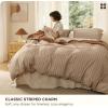 imageBedsure 100 Washed Cotton Duvet Cover Queen Size Classic Striped Duvet Cover Set Enhances Bedroom Comfort and Style GentleSoft and Breathable Bedding Set Stripes TanWhite 90quotx90quot02 Stripes  CamelBrown No Comforter