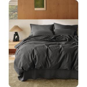 imageBedsure Cotton Duvet Cover Queen 100 GOTS Organic Cotton Duvet Cover Set Fair Trade Certified Queen Bedding Set EcoFriendly UltraSoft Breathable Home Bedding for All SeasonsIvory 90quotx90quot004  Dark Grey  Organic