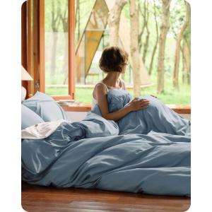 imageBedsure Cotton Duvet Cover Queen 100 GOTS Organic Cotton Duvet Cover Set Fair Trade Certified Queen Bedding Set EcoFriendly UltraSoft Breathable Home Bedding for All SeasonsIvory 90quotx90quot04  Cooling Dusty Blue No Comforter