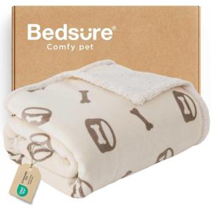 imageBedsure Waterproof Blanket for Bed  Soft Print Sherpa Fleece Pet Cat Dog Blankets for Large Dogs Couch Protection Soft Plush Reversible Furniture Protector Twin Size 60quotx80quot Smokey GreyBeige