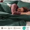 imageBedsure 100 Cotton Duvet Cover Queen Size with Fitted Sheet  4 Pieces Coconut White Waffle Weave Bedding Set GentleSoft and Breathable Includes 1 Duvet Cover 90x90 1 Fitted Sheet 2 Pillow Shams13  Forest Green No Comforter