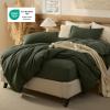 imageBedsure 100 Cotton Duvet Cover Queen Size with Fitted Sheet  4 Pieces Coconut White Waffle Weave Bedding Set GentleSoft and Breathable Includes 1 Duvet Cover 90x90 1 Fitted Sheet 2 Pillow Shams14  Olive Green No Comforter