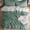 imageBedsure 100 Cotton Duvet Cover Queen Size with Fitted Sheet  4 Pieces Coconut White Waffle Weave Bedding Set GentleSoft and Breathable Includes 1 Duvet Cover 90x90 1 Fitted Sheet 2 Pillow Shams12  Green No Comforter