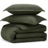 imageBedsure 100 Cotton Duvet Cover Queen Size with Fitted Sheet  4 Pieces Coconut White Waffle Weave Bedding Set GentleSoft and Breathable Includes 1 Duvet Cover 90x90 1 Fitted Sheet 2 Pillow Shams14  Olive Green No Comforter