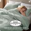 imageBedsure 100 Cotton Duvet Cover Queen Size with Fitted Sheet  4 Pieces Coconut White Waffle Weave Bedding Set GentleSoft and Breathable Includes 1 Duvet Cover 90x90 1 Fitted Sheet 2 Pillow Shams11  Sage Green No Comforter