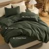 imageBedsure 100 Cotton Duvet Cover Queen Size with Fitted Sheet  4 Pieces Coconut White Waffle Weave Bedding Set GentleSoft and Breathable Includes 1 Duvet Cover 90x90 1 Fitted Sheet 2 Pillow Shams14  Olive Green No Comforter