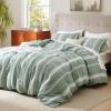imageBedsure 100 Cotton Duvet Cover Queen Size with Fitted Sheet  4 Pieces Coconut White Waffle Weave Bedding Set GentleSoft and Breathable Includes 1 Duvet Cover 90x90 1 Fitted Sheet 2 Pillow Shams19  Strip Green No Comforter