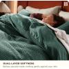 imageBedsure 100 Cotton Duvet Cover Queen Size with Fitted Sheet  4 Pieces Coconut White Waffle Weave Bedding Set GentleSoft and Breathable Includes 1 Duvet Cover 90x90 1 Fitted Sheet 2 Pillow Shams13  Forest Green No Comforter