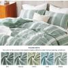 imageBedsure 100 Cotton Duvet Cover Queen Size with Fitted Sheet  4 Pieces Coconut White Waffle Weave Bedding Set GentleSoft and Breathable Includes 1 Duvet Cover 90x90 1 Fitted Sheet 2 Pillow Shams19  Strip Green No Comforter