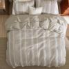 imageBedsure 100 Cotton Duvet Cover Queen Size with Fitted Sheet  4 Pieces Coconut White Waffle Weave Bedding Set GentleSoft and Breathable Includes 1 Duvet Cover 90x90 1 Fitted Sheet 2 Pillow Shams19  Strip Linen No Comforter