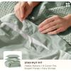 imageBedsure 100 Cotton Duvet Cover Queen Size with Fitted Sheet  4 Pieces Coconut White Waffle Weave Bedding Set GentleSoft and Breathable Includes 1 Duvet Cover 90x90 1 Fitted Sheet 2 Pillow Shams11  Sage Green No Comforter
