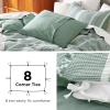imageBedsure 100 Cotton Duvet Cover Queen Size with Fitted Sheet  4 Pieces Coconut White Waffle Weave Bedding Set GentleSoft and Breathable Includes 1 Duvet Cover 90x90 1 Fitted Sheet 2 Pillow Shams19  Strip Green No Comforter