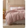 imageBedsure 100 Cotton Duvet Cover Queen Size with Fitted Sheet  4 Pieces Coconut White Waffle Weave Bedding Set GentleSoft and Breathable Includes 1 Duvet Cover 90x90 1 Fitted Sheet 2 Pillow Shams09  Pink No Comforter