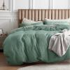 imageBedsure 100 Cotton Duvet Cover Queen Size with Fitted Sheet  4 Pieces Coconut White Waffle Weave Bedding Set GentleSoft and Breathable Includes 1 Duvet Cover 90x90 1 Fitted Sheet 2 Pillow Shams12  Green No Comforter