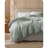 imageBedsure 100 Cotton Duvet Cover Queen Size with Fitted Sheet  4 Pieces Coconut White Waffle Weave Bedding Set GentleSoft and Breathable Includes 1 Duvet Cover 90x90 1 Fitted Sheet 2 Pillow Shams11  Sage Green No Comforter