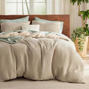imageBedsure 100 Cotton Duvet Cover Queen Size with Fitted Sheet  4 Pieces Coconut White Waffle Weave Bedding Set GentleSoft and Breathable Includes 1 Duvet Cover 90x90 1 Fitted Sheet 2 Pillow Shams21  Cooling Taupe No Comforter