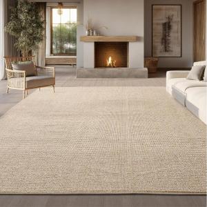 imageBedsure 5x7 Faux Wool Area Rugs for Living Room Machine Washable Carpet NonSlip Backing Pet Friendly Throw Rug for Bedroom Dining Room Gray07  Natural Ivory