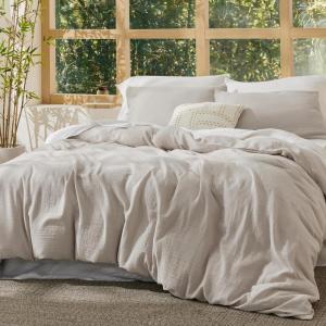 imageBedsure Cooling Muslin Cotton Duvet Cover Queen Size  Cotton Blend Rayon Derived from Bamboo Duvet Covet Set for Hot Sleepers  UltraSoft ampamp Breathable ampamp Lightweight Bedding Set Oat Milk 90quotx90quot01  Cooling Muslin  Linen No Comforter