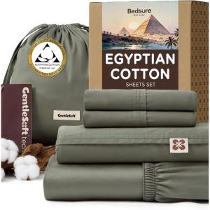 imageBedsure 100 Giza Egyptian Cotton Sheets  CEA Certified King Size Bed Set Sateen Weave Cool ampamp Silky Soft 16quot Deep Pocket 700 Thread Count Hotel Collection Cotton Bedding Sheets Forest KingForest Green