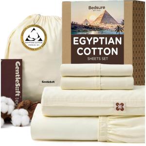 imageBedsure 100 Giza Egyptian Cotton Sheets  CEA Certified King Size Bed Set Sateen Weave Cool ampamp Silky Soft 16quot Deep Pocket 700 Thread Count Hotel Collection Cotton Bedding Sheets Forest KingIvory