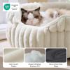 imageBedsure ComfyFleece Small Cat Bed Washable Round Cute Pet Beds for Indoor Cats Super Soft Corduroy Kitten Bed with AntiSlip Bottom 20x20x8 Warm GrayCream