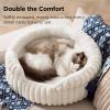 imageBedsure ComfyFleece Small Cat Bed Washable Round Cute Pet Beds for Indoor Cats Super Soft Corduroy Kitten Bed with AntiSlip Bottom 20x20x8 Warm GrayCream
