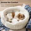 imageBedsure ComfyFleece Small Cat Bed Washable Round Cute Pet Beds for Indoor Cats Super Soft Corduroy Kitten Bed with AntiSlip Bottom 20x20x8 Warm GrayCream
