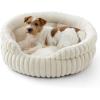imageBedsure ComfyFleece Small Cat Bed Washable Round Cute Pet Beds for Indoor Cats Super Soft Corduroy Kitten Bed with AntiSlip Bottom 20x20x8 Warm GrayCream