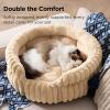 imageBedsure ComfyFleece Small Cat Bed Washable Round Cute Pet Beds for Indoor Cats Super Soft Corduroy Kitten Bed with AntiSlip Bottom 20x20x8 Warm GraySandy Beige