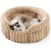 imageBedsure ComfyFleece Small Cat Bed Washable Round Cute Pet Beds for Indoor Cats Super Soft Corduroy Kitten Bed with AntiSlip Bottom 20x20x8 Warm GraySandy Beige