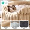 imageBedsure ComfyFleece Small Cat Bed Washable Round Cute Pet Beds for Indoor Cats Super Soft Corduroy Kitten Bed with AntiSlip Bottom 20x20x8 Warm GraySandy Beige