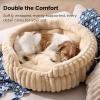 imageBedsure ComfyFleece Small Cat Bed Washable Round Cute Pet Beds for Indoor Cats Super Soft Corduroy Kitten Bed with AntiSlip Bottom 20x20x8 Warm GraySandy Beige