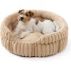 imageBedsure ComfyFleece Small Cat Bed Washable Round Cute Pet Beds for Indoor Cats Super Soft Corduroy Kitten Bed with AntiSlip Bottom 20x20x8 Warm GraySandy Beige