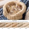imageBedsure ComfyFleece Small Cat Bed Washable Round Cute Pet Beds for Indoor Cats Super Soft Corduroy Kitten Bed with AntiSlip Bottom 20x20x8 Warm GraySandy Beige