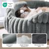 imageBedsure ComfyFleece Small Cat Bed Washable Round Cute Pet Beds for Indoor Cats Super Soft Corduroy Kitten Bed with AntiSlip Bottom 20x20x8 Warm GrayWarm Gray