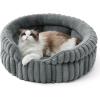 imageBedsure ComfyFleece Small Cat Bed Washable Round Cute Pet Beds for Indoor Cats Super Soft Corduroy Kitten Bed with AntiSlip Bottom 20x20x8 Warm GrayWarm Gray