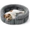 imageBedsure ComfyFleece Small Cat Bed Washable Round Cute Pet Beds for Indoor Cats Super Soft Corduroy Kitten Bed with AntiSlip Bottom 20x20x8 Warm GrayWarm Gray