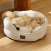 imageBedsure Dog Bed for Medium Dogs  Round Washable Medium Pet Bed AntiSlip Donut Fluffy Plush Indoor Fur Cat Bed 28 inches CamelAngelic Ivory
