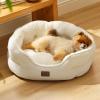 imageBedsure Dog Bed for Medium Dogs  Round Washable Medium Pet Bed AntiSlip Donut Fluffy Plush Indoor Fur Cat Bed 28 inches CamelAngelic Ivory