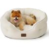 imageBedsure Dog Bed for Medium Dogs  Round Washable Medium Pet Bed AntiSlip Donut Fluffy Plush Indoor Fur Cat Bed 28 inches CamelAngelic Ivory