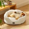 imageBedsure Dog Bed for Medium Dogs  Round Washable Medium Pet Bed AntiSlip Donut Fluffy Plush Indoor Fur Cat Bed 28 inches CamelAngelic Ivory