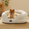 imageBedsure Dog Bed for Medium Dogs  Round Washable Medium Pet Bed AntiSlip Donut Fluffy Plush Indoor Fur Cat Bed 28 inches CamelAngelic Ivory