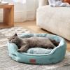imageBedsure Dog Bed for Medium Dogs  Round Washable Medium Pet Bed AntiSlip Donut Fluffy Plush Indoor Fur Cat Bed 28 inches CamelAqua Washed